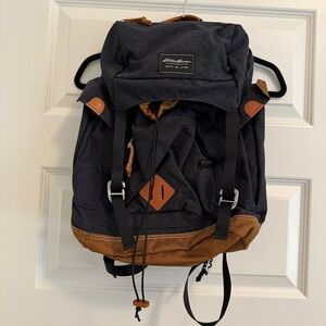 Eddie Bauer Navy and Brown Canvas Backpack